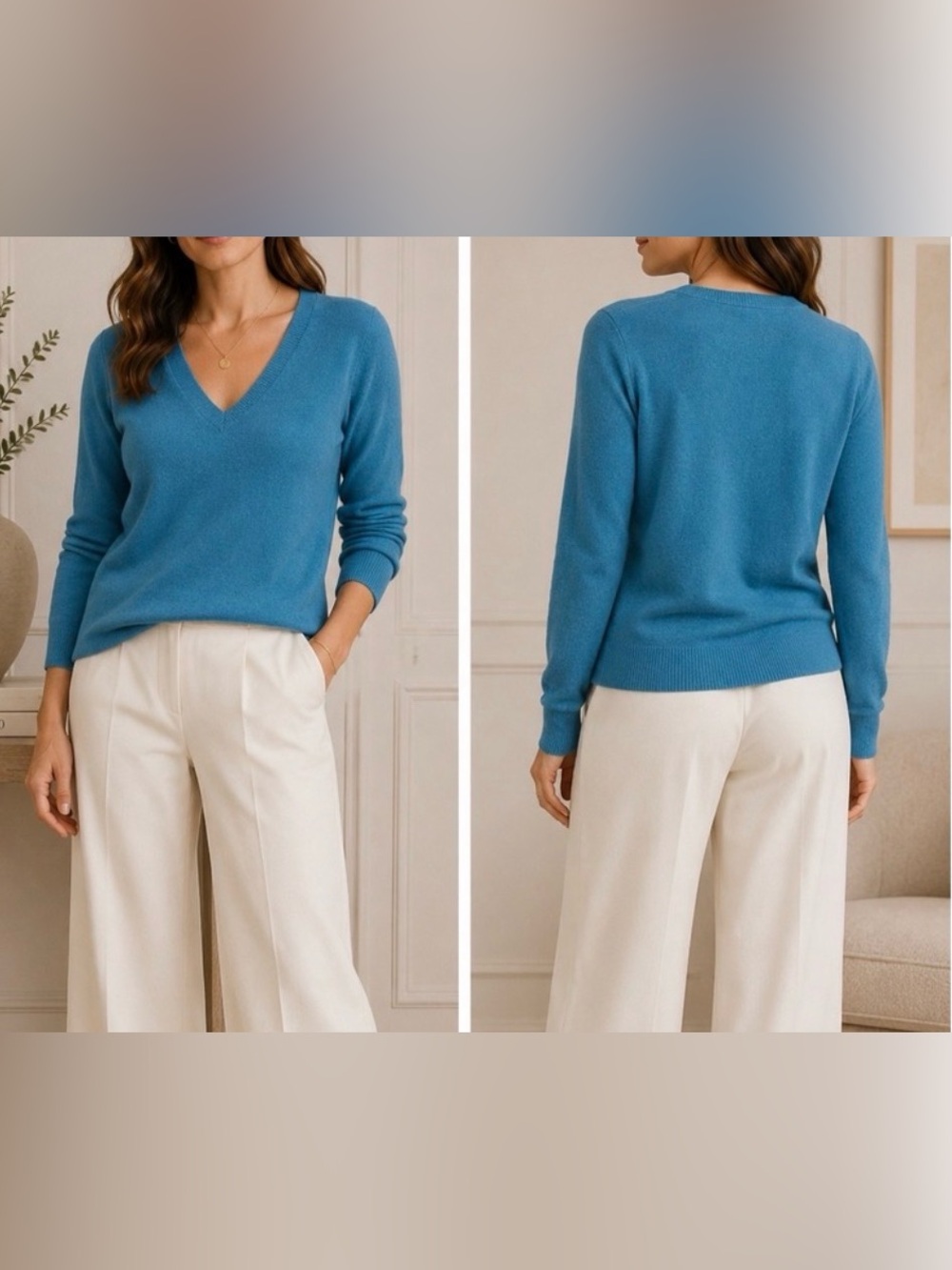 Ann Taylor Cashmere Teal V-Neck Sweater